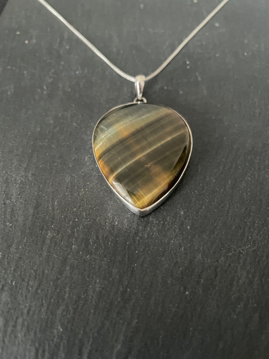 Tiger's Eye Teardrop Silver Pendant image 1