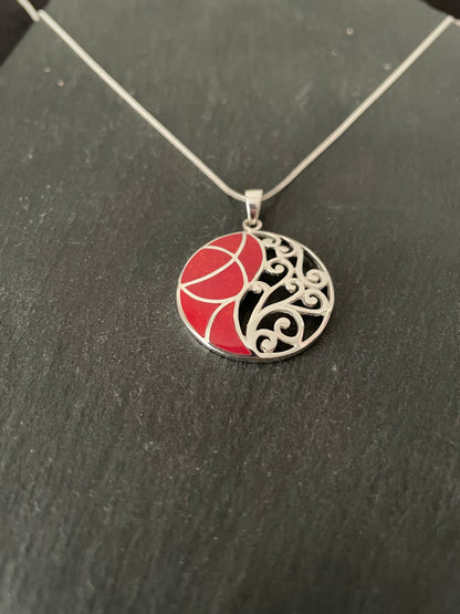 Coral and Silver Pendant image 1