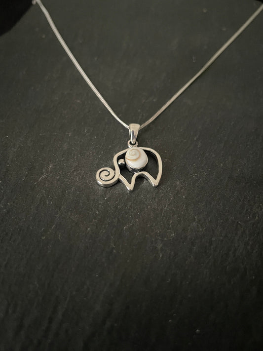 Shiva Shell and Silver Elephant Pendant image 1