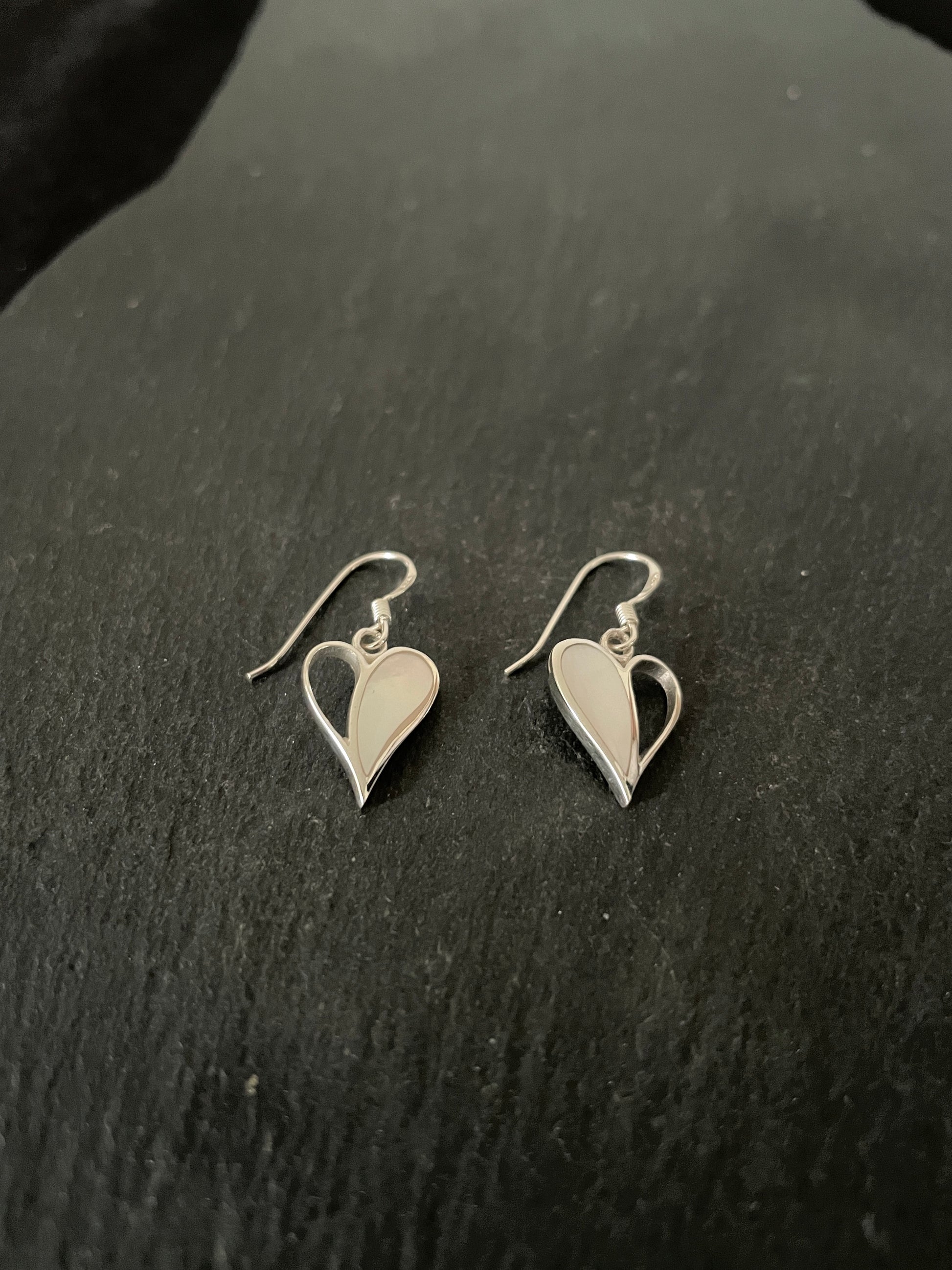 Mother Of Pearl and Silver Heart Earrings image 1