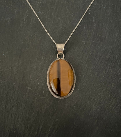 Tiger's Eye and Silver Oval Pendant image 0