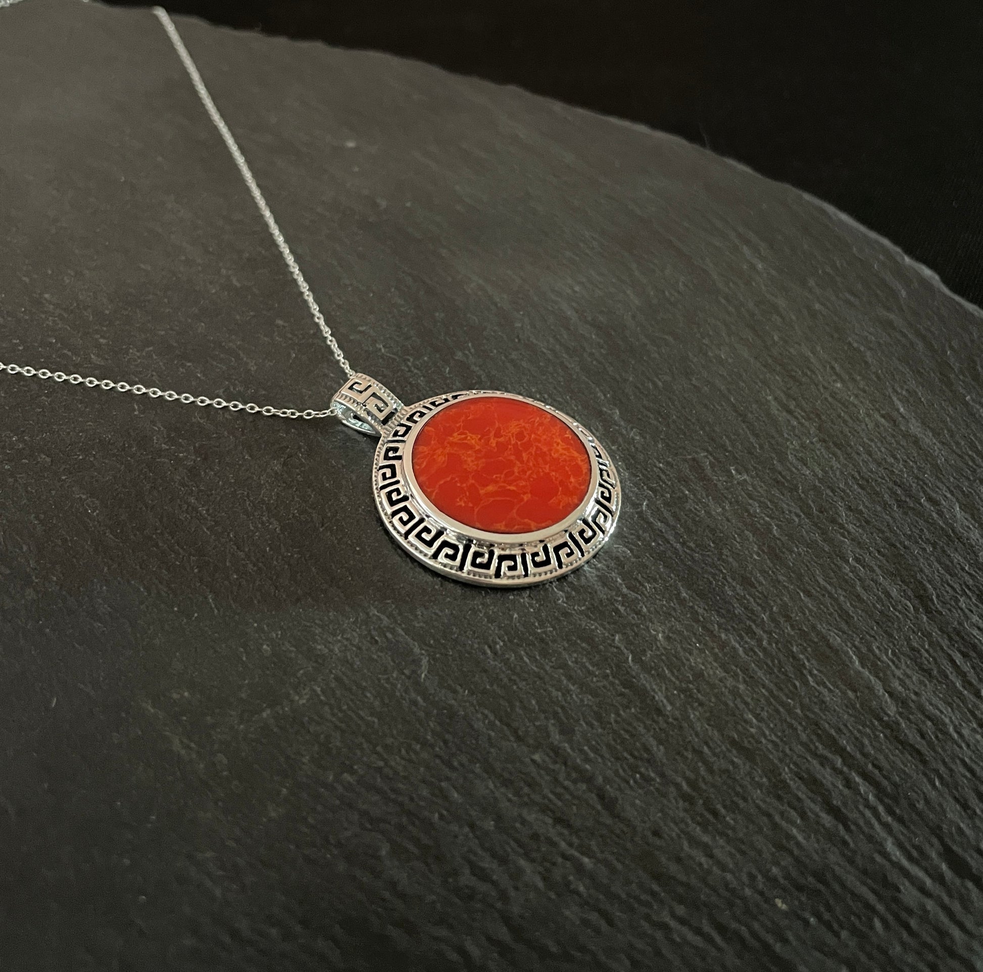 Round Coral and Silver Pendant image 2