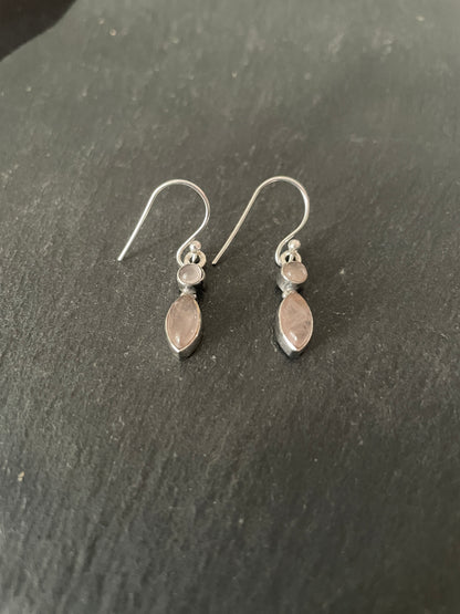 Two Stone Rose Quartz and Silver Earrings image 1