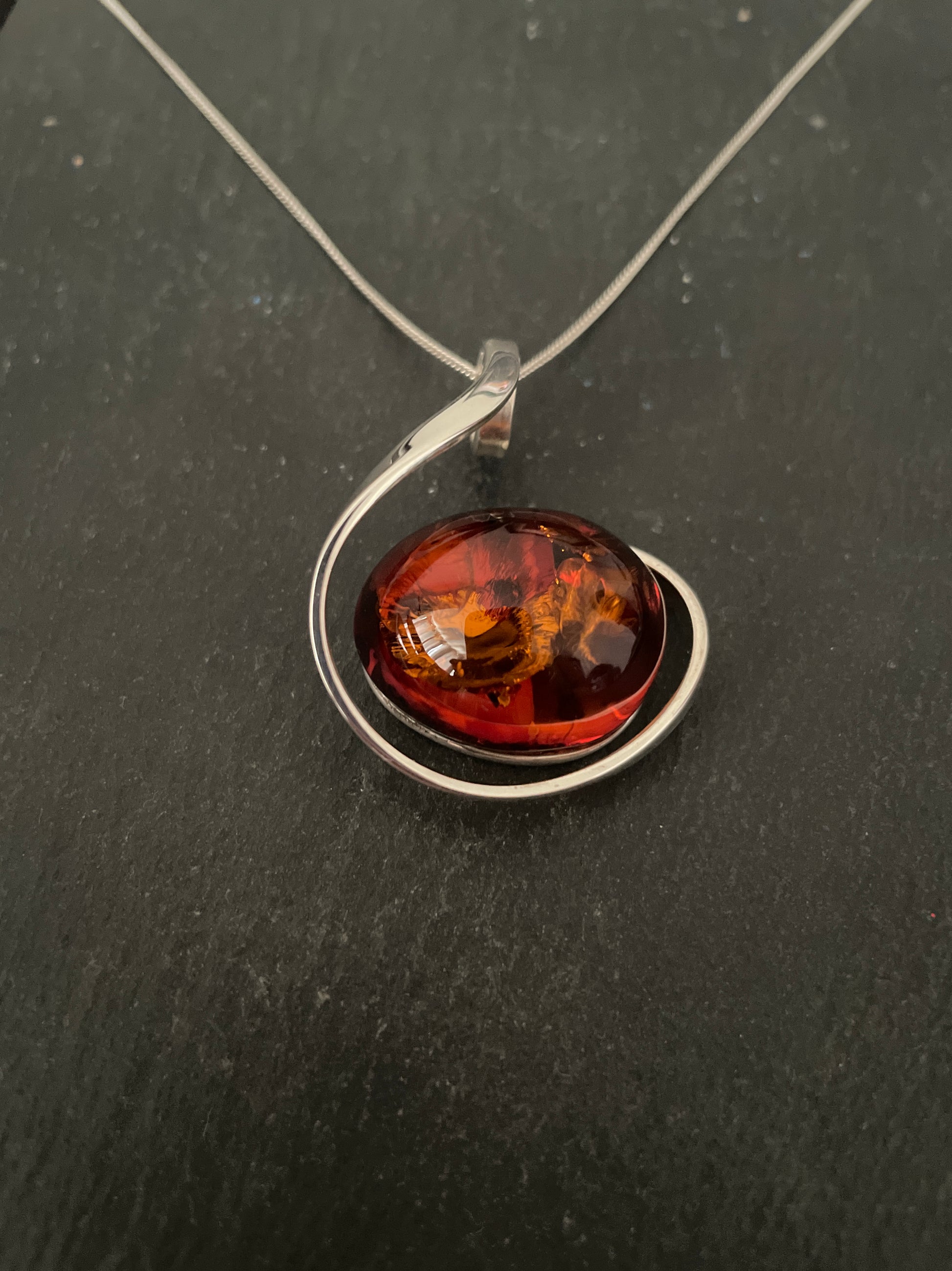 Oval Amber and Silver Pendant image 0