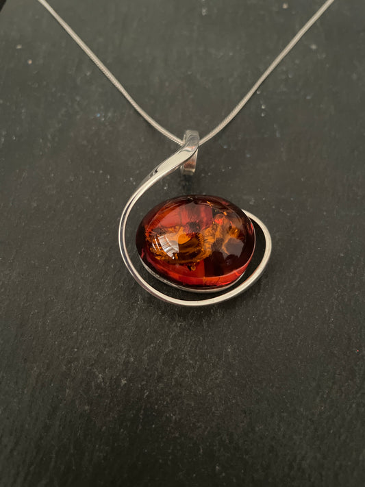 Oval Amber and Silver Pendant image 0