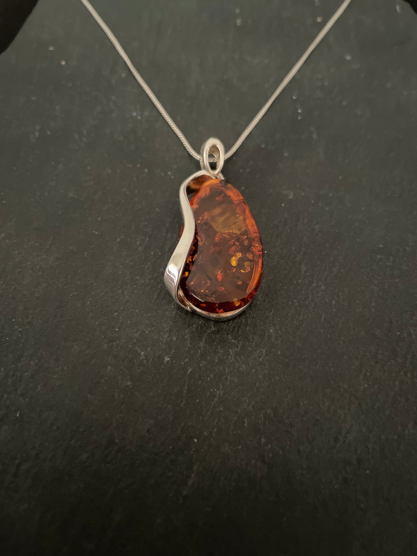 Amber and Handmade Silver Pendant image 1
