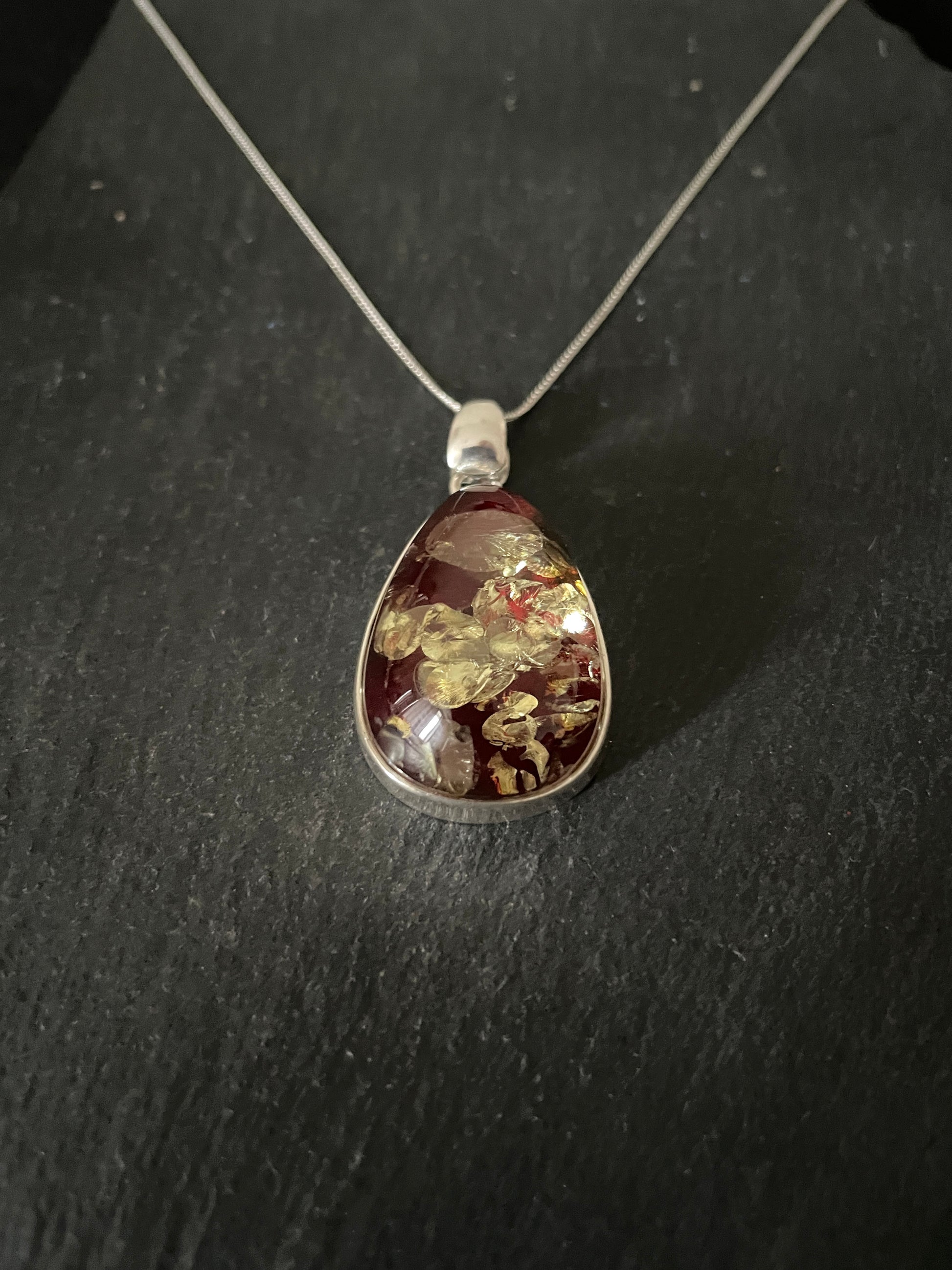 Red Amber and Silver Pendant image 2