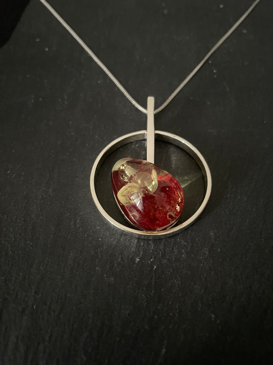 Round Red Amber and Silver Pendant image 1