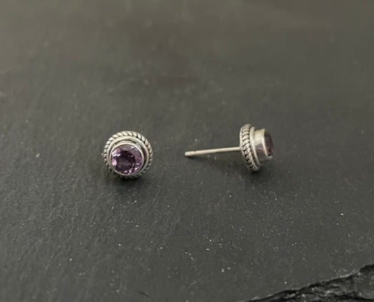 Amethyst Round Stud Earrings image 1