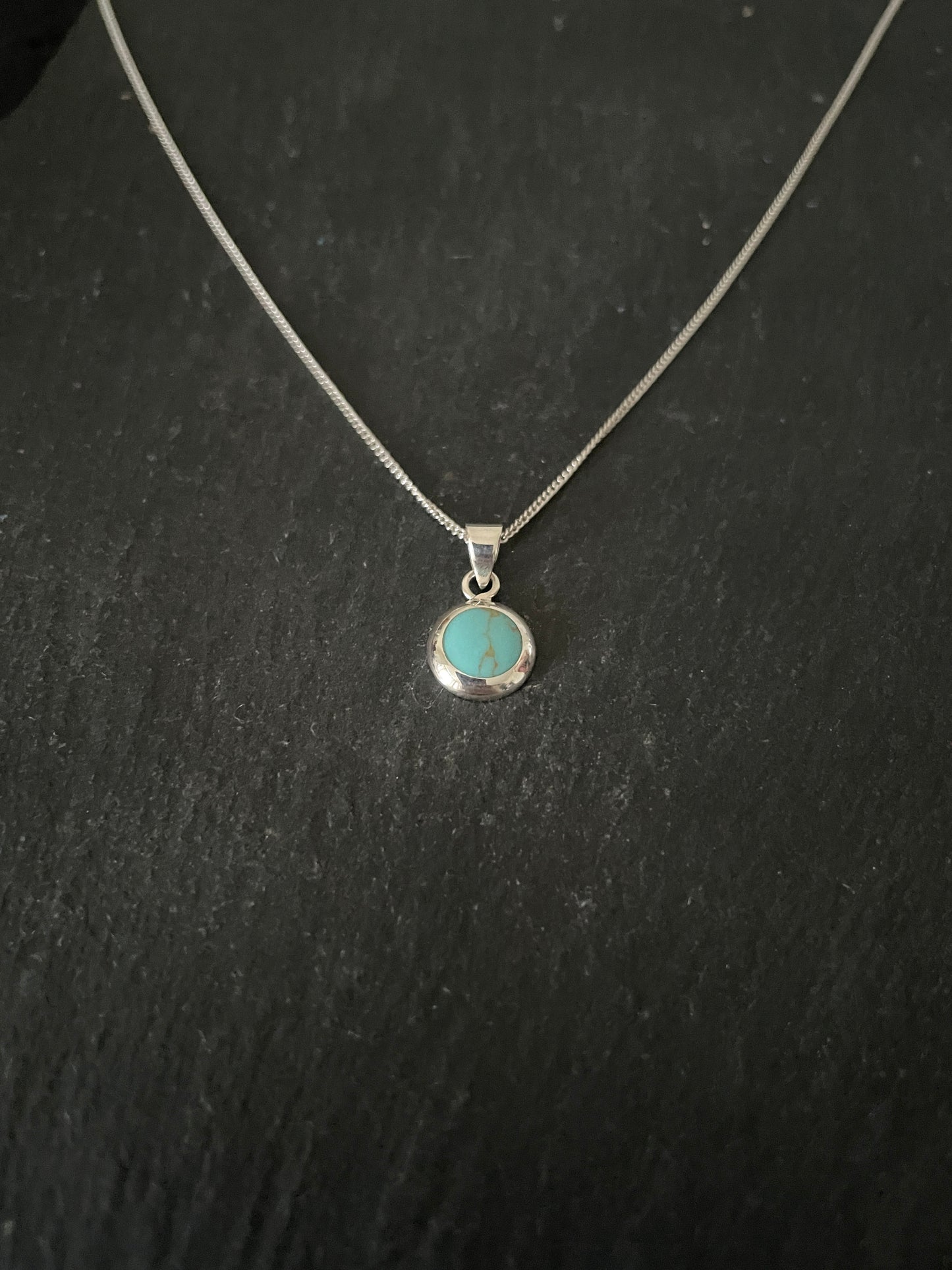 Turquoise and Silver Round Pendant image 1