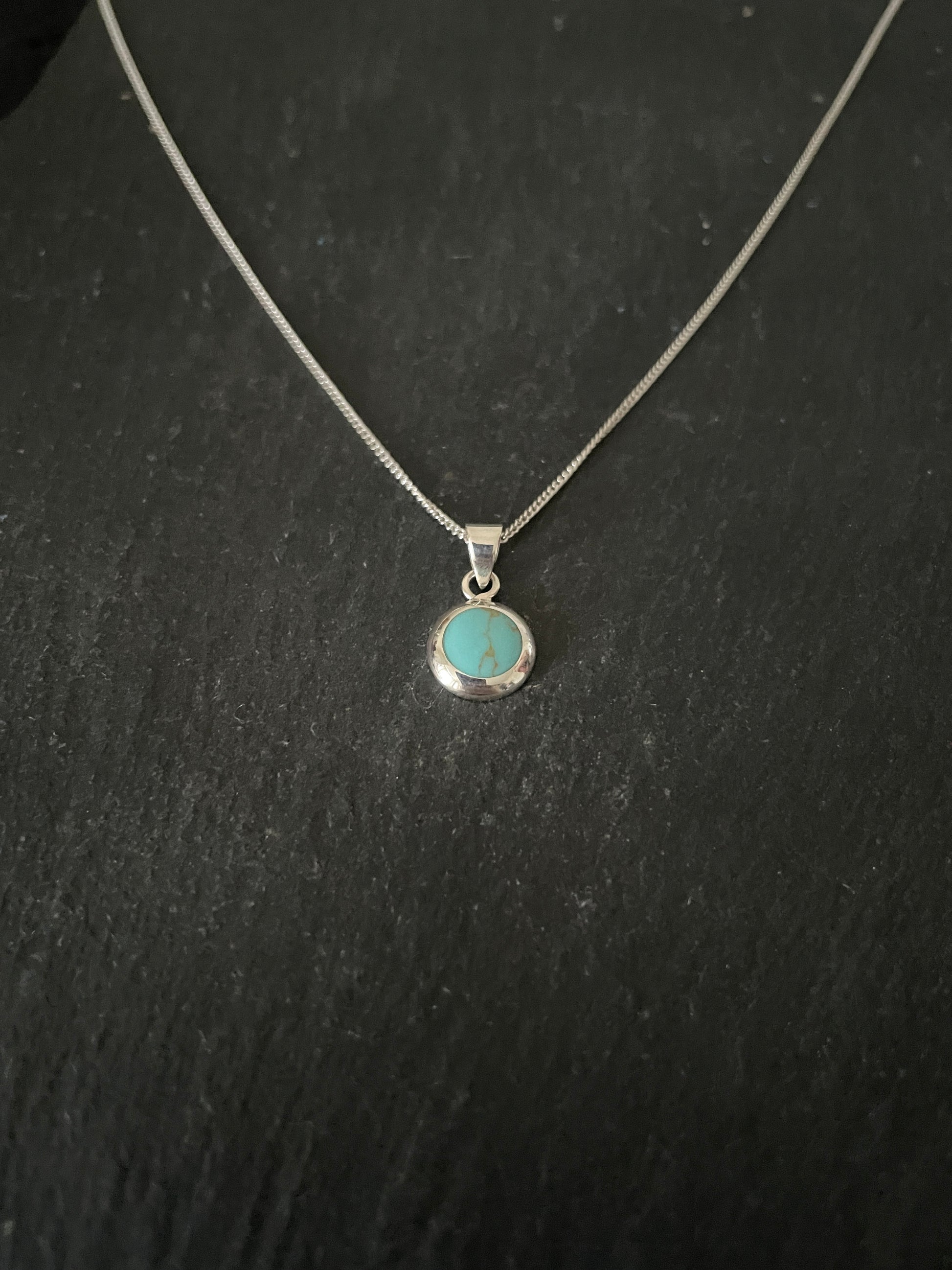 Turquoise and Silver Round Pendant image 1