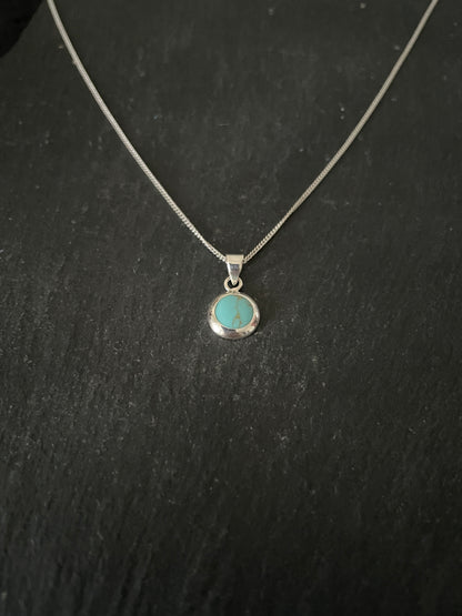 Turquoise and Silver Round Pendant image 1