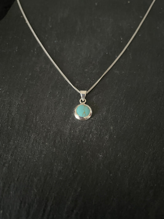 Turquoise and Silver Round Pendant image 1