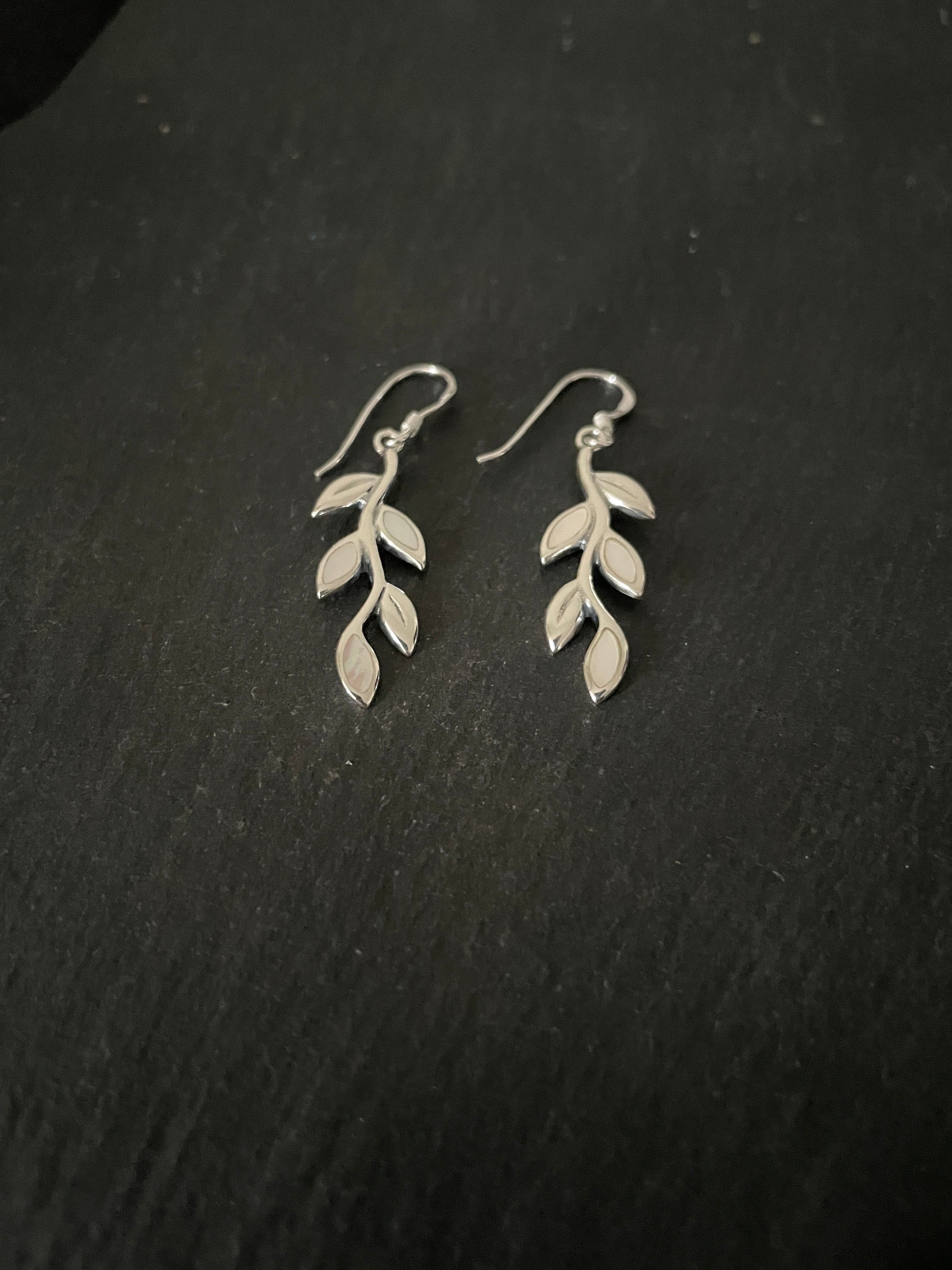 Mother Of Pearl and Silver Leaf Earrings image 1