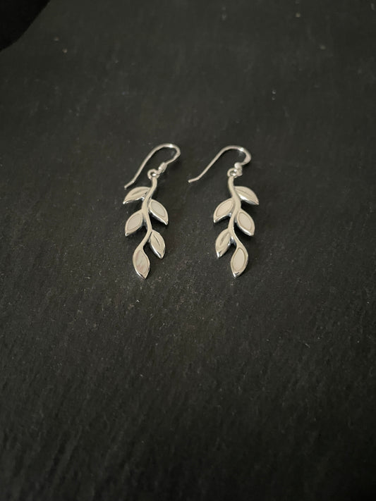 Mother Of Pearl and Silver Leaf Earrings image 1