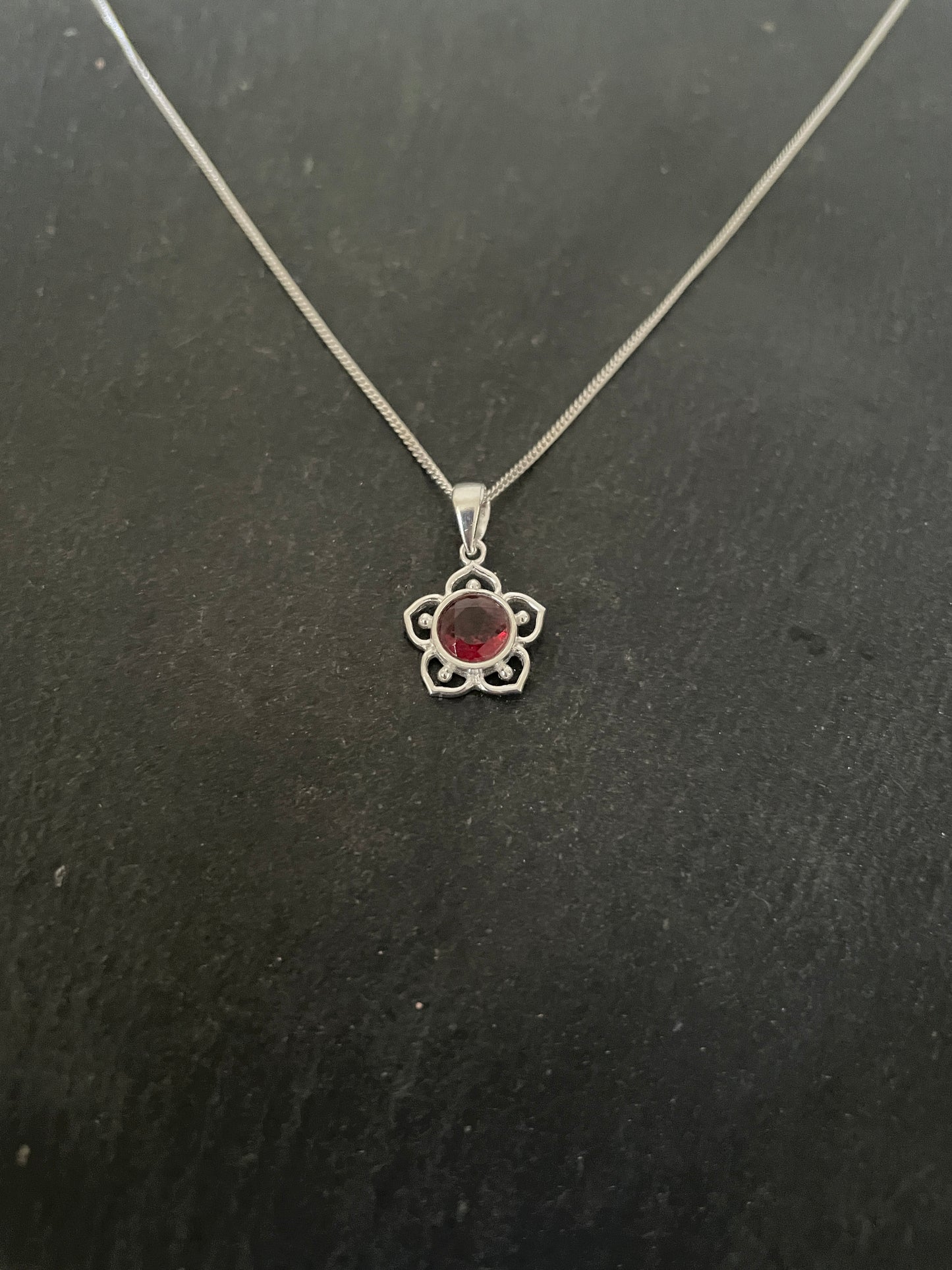 Garnet and Silver Flower Pendant image 1