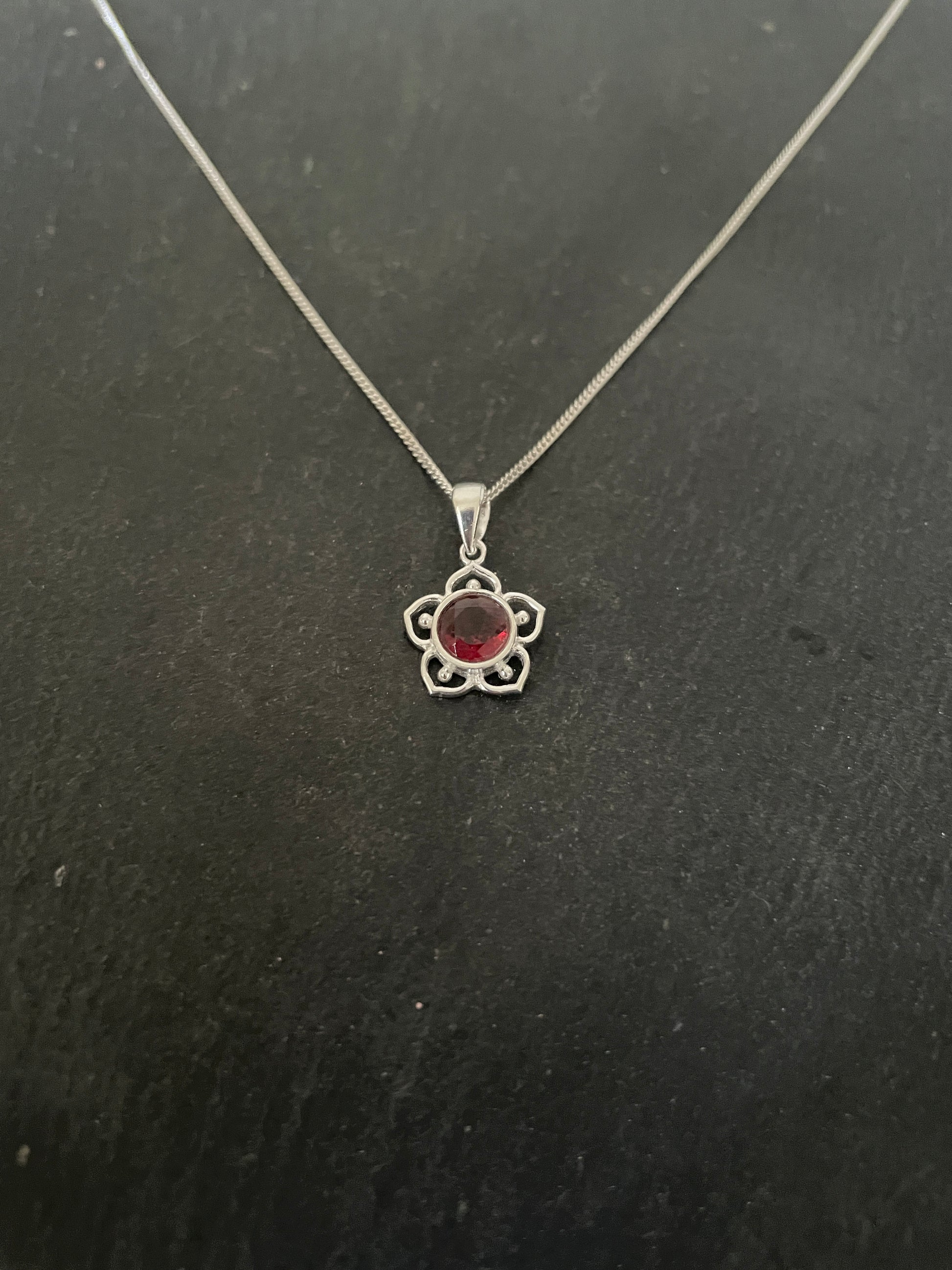 Garnet and Silver Flower Pendant image 1