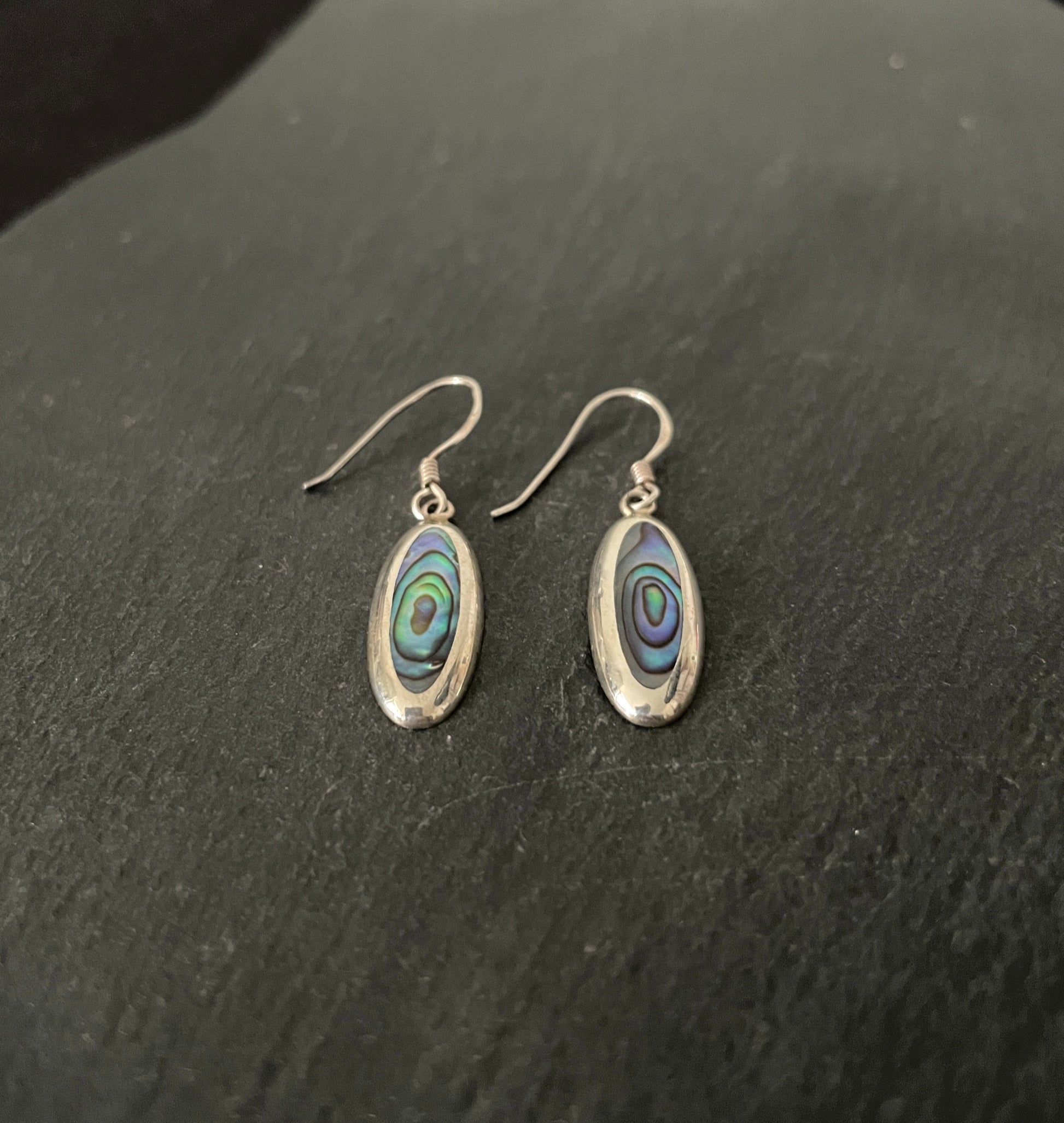 Paua Shell Long Oval and Silver Earrings image 1