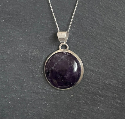 Round Amethyst and Silver Pendant image 0