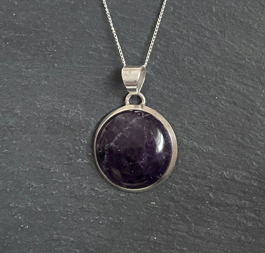 Round Amethyst and Silver Pendant image 0
