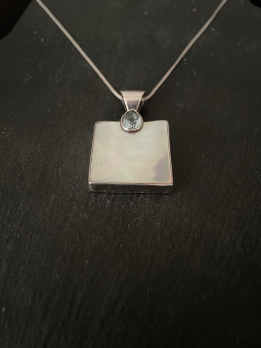 Blue Topaz and Mother of Pearl Pendant image 1