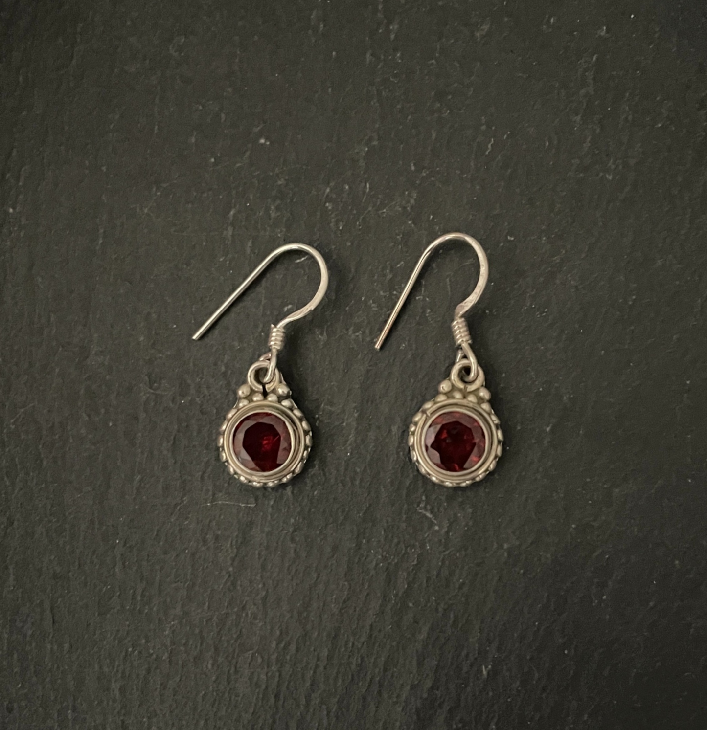 Round Garnet and Silver Earrings image 0