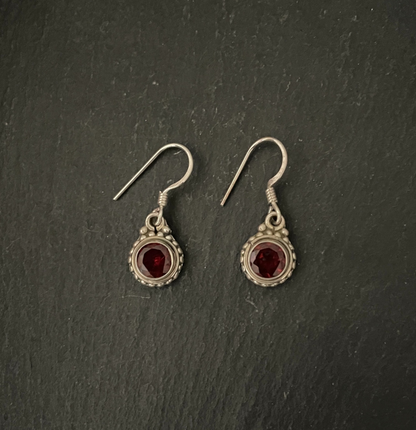 Round Garnet and Silver Earrings image 0