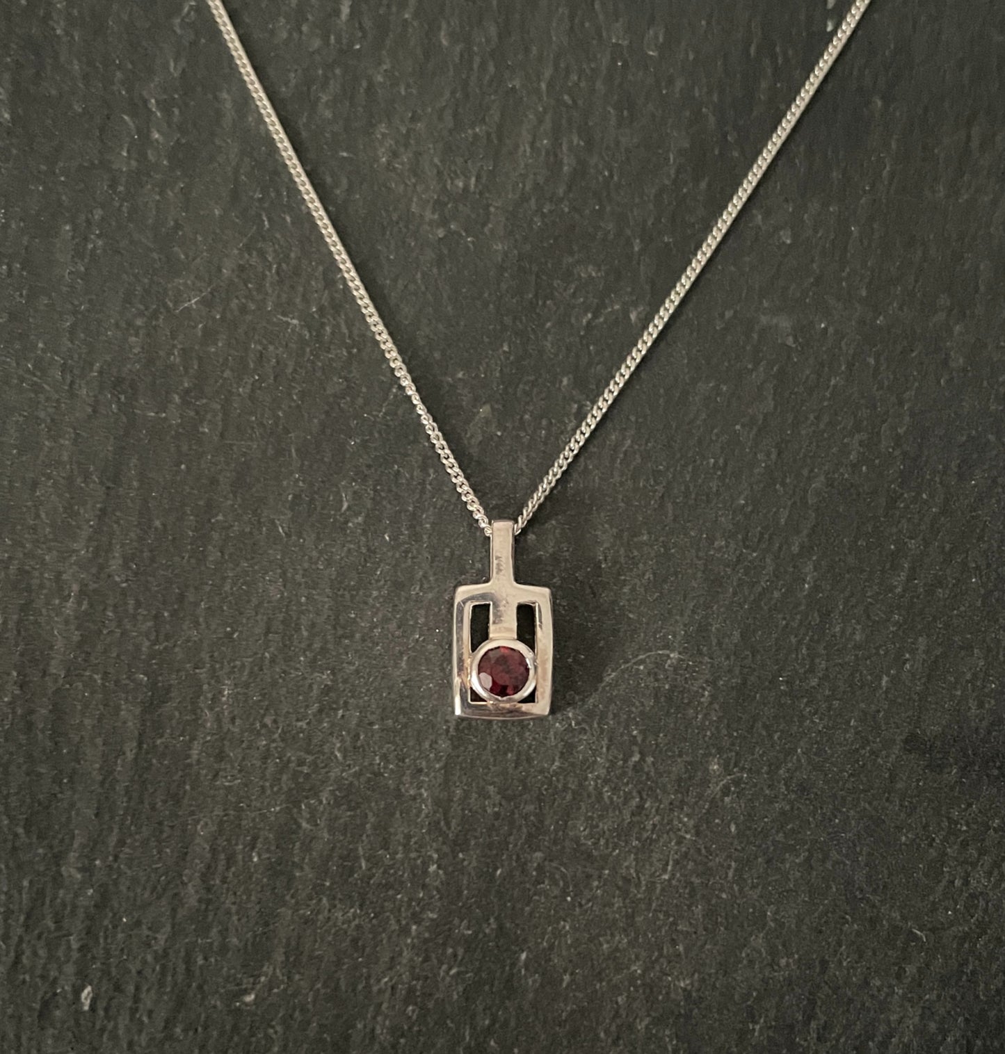 Garnet and Silver Retangle Pendant image 0