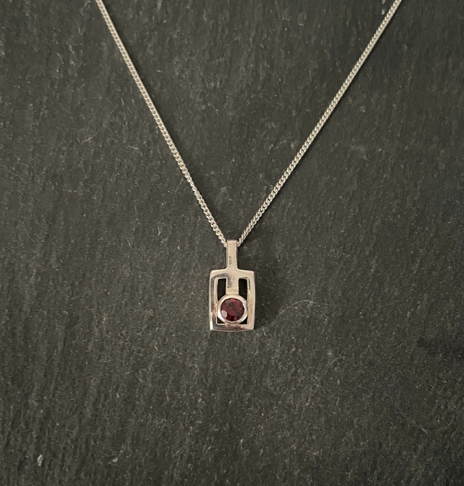 Garnet and Silver Retangle Pendant image 0