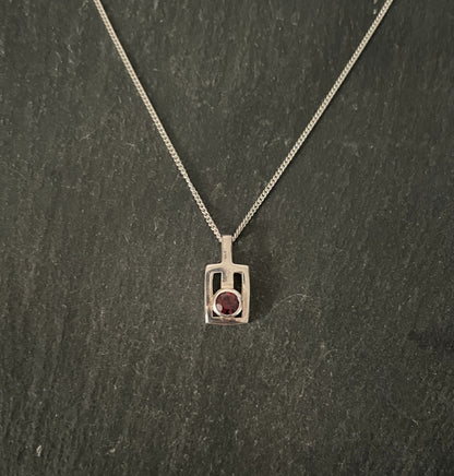 Garnet and Silver Retangle Pendant image 0