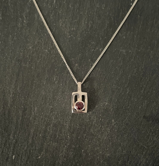 Garnet and Silver Retangle Pendant image 0