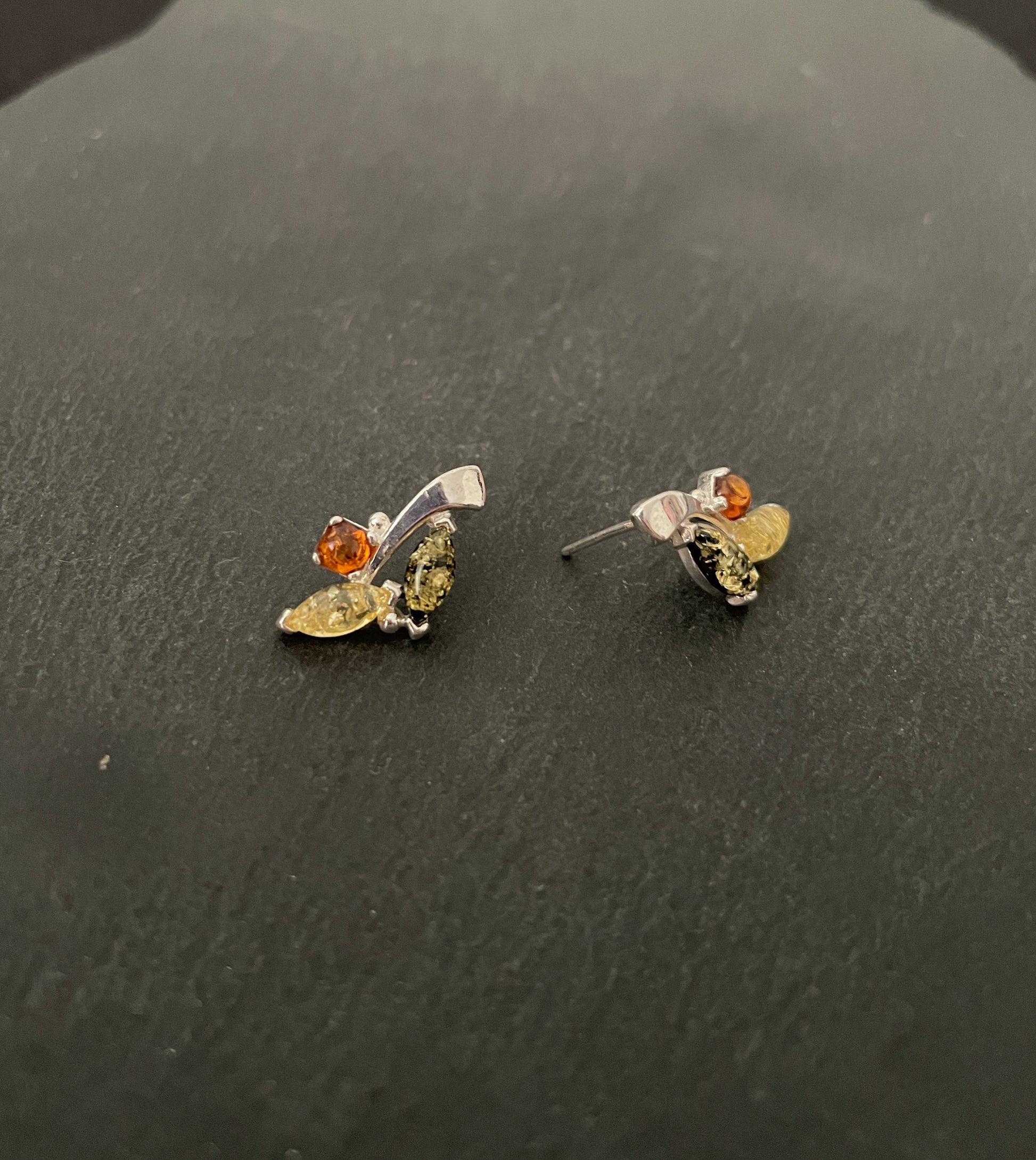 Amber and Silver Studs image 1