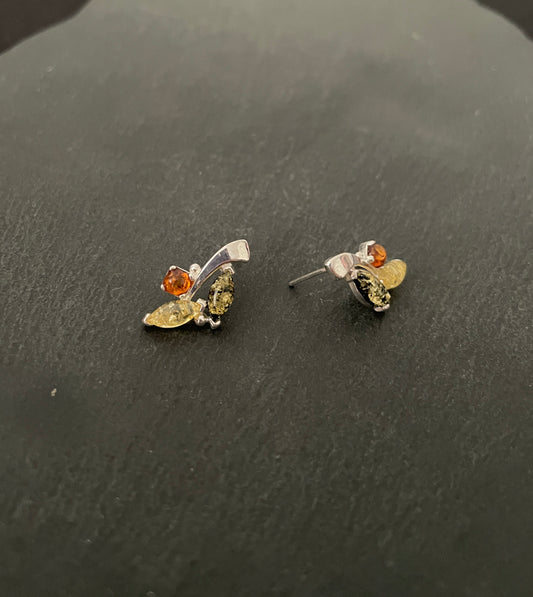 Amber and Silver Studs image 1