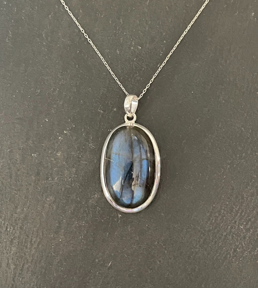 Oval Labradorite and Silver Pendant image 0