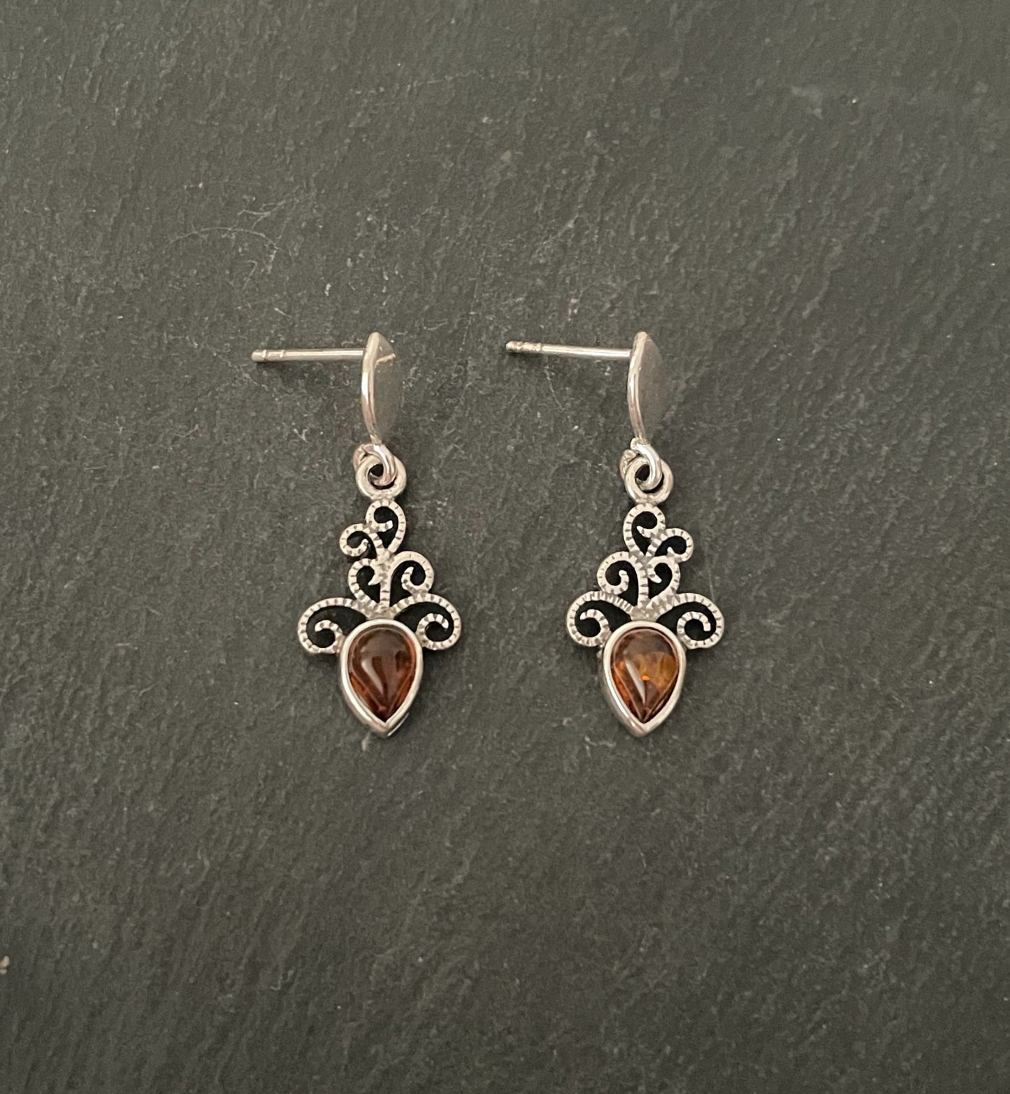 Amber and Silver Drop Earrings image 0