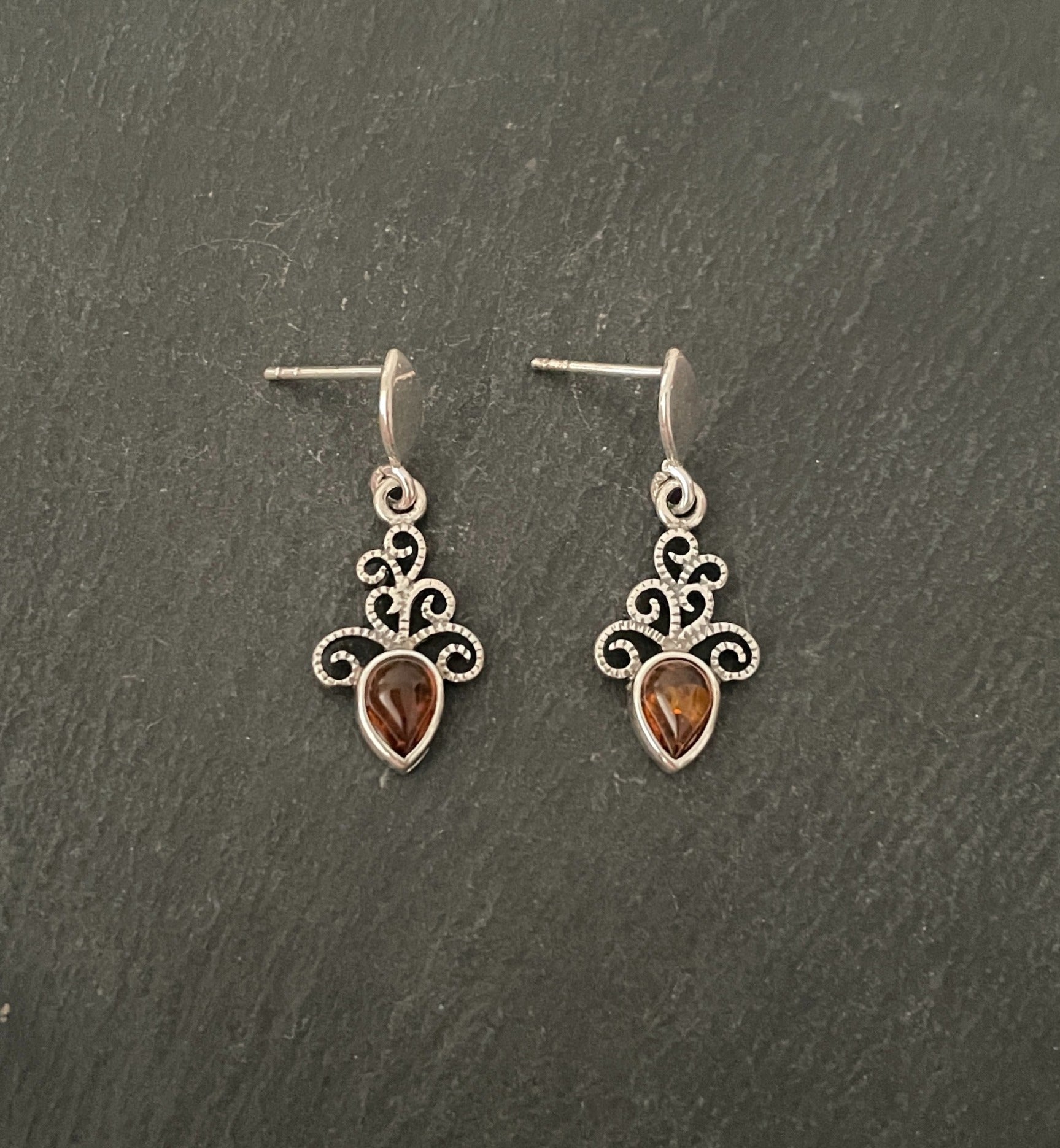 Amber and Silver Drop Earrings image 0