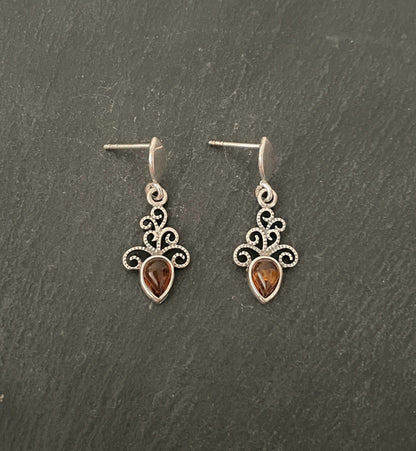 Amber and Silver Drop Earrings image 0