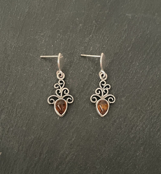 Amber and Silver Drop Earrings image 0