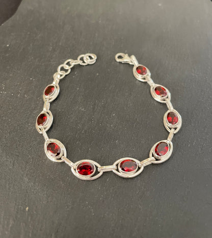 Oval Garnet and Silver Bracelet image 0