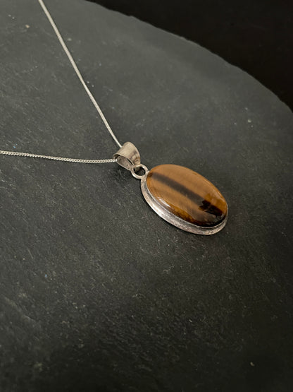 Tiger's Eye and Silver Oval Pendant image 1