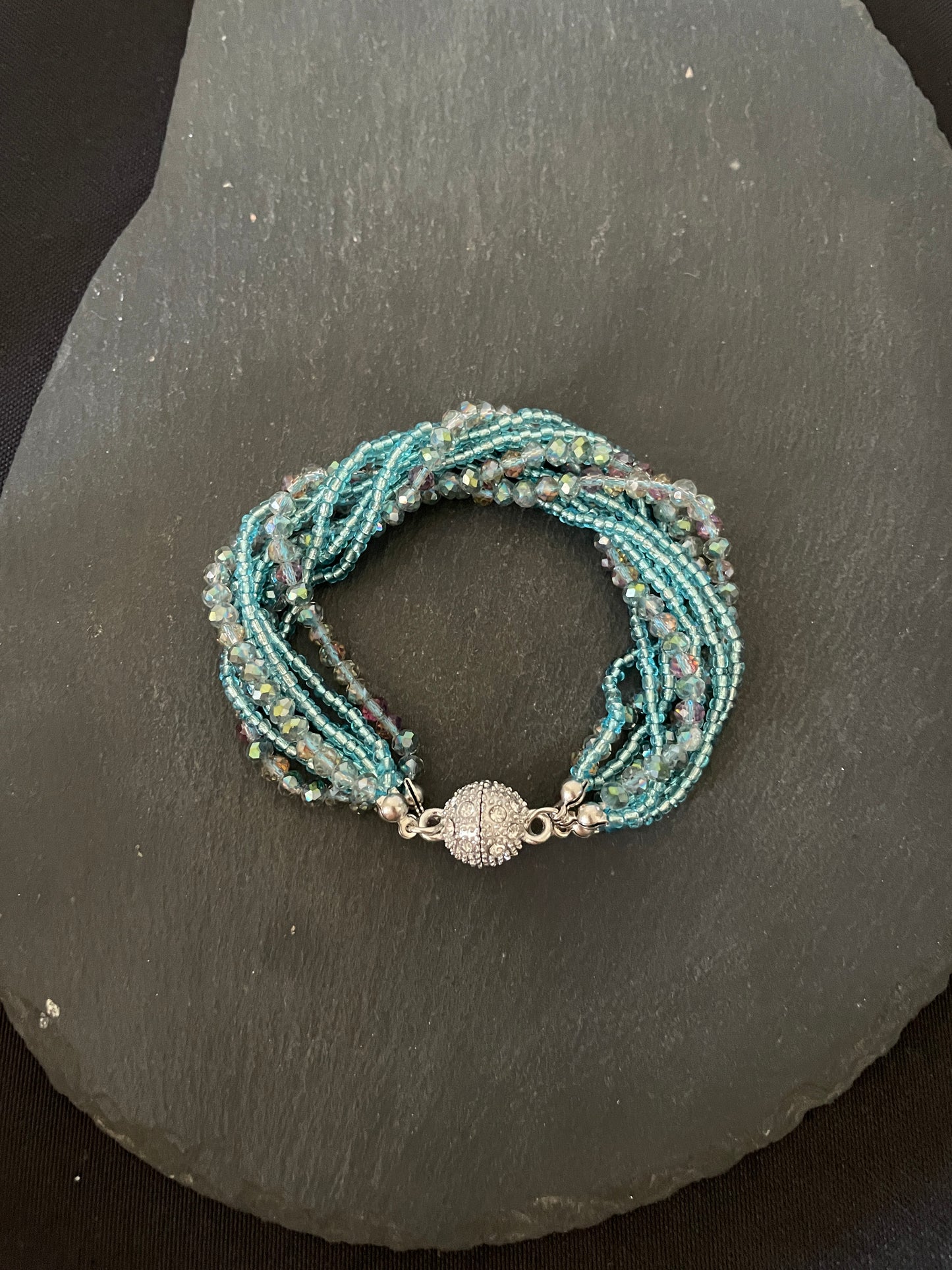 Blue Multi Row Coloured Round Bead Bracelet image 3