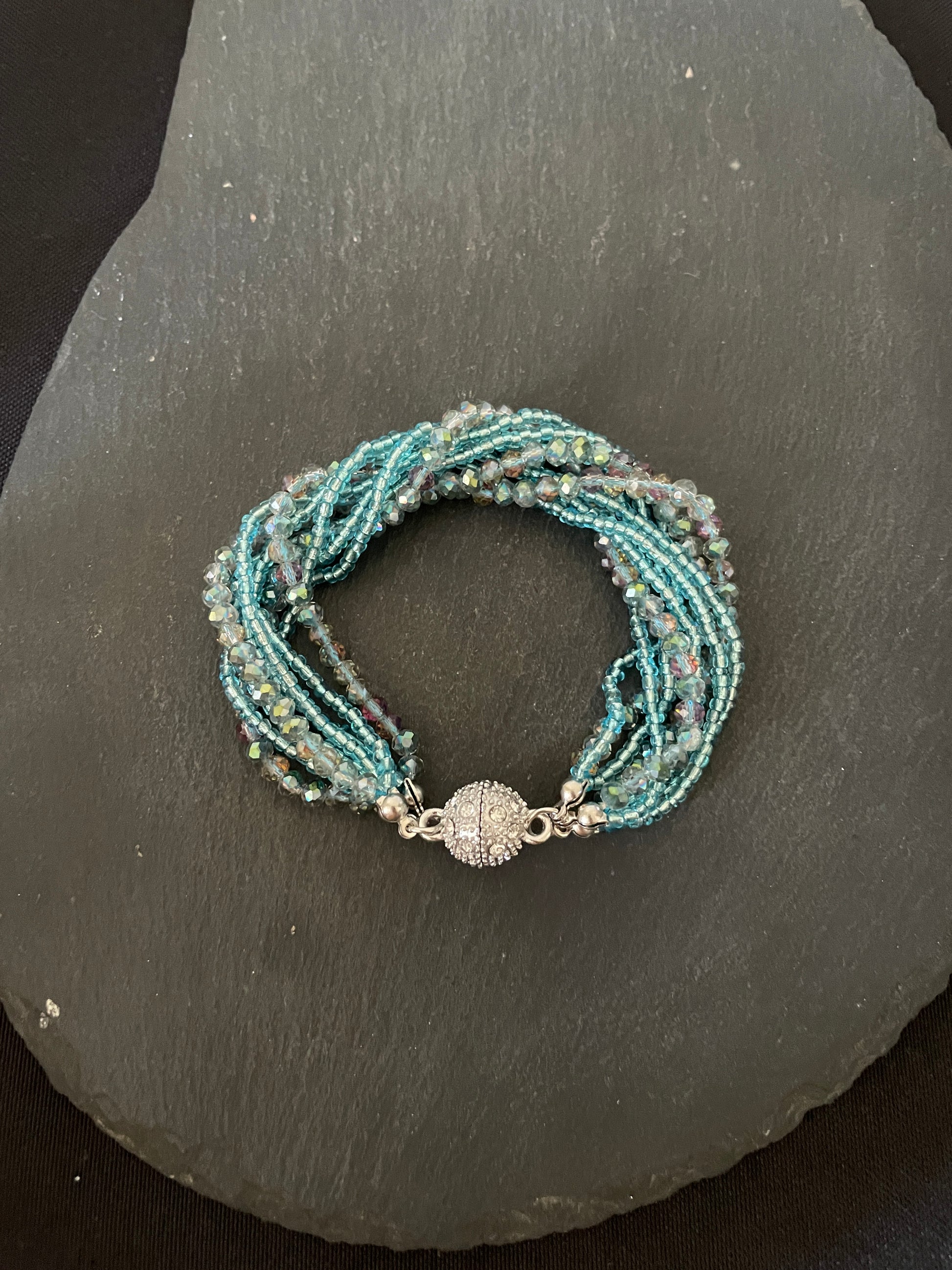 Blue Multi Row Coloured Round Bead Bracelet image 3
