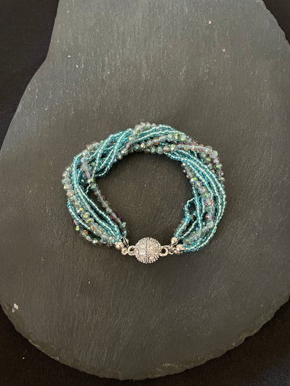 Blue Multi Row Coloured Round Bead Bracelet image 3