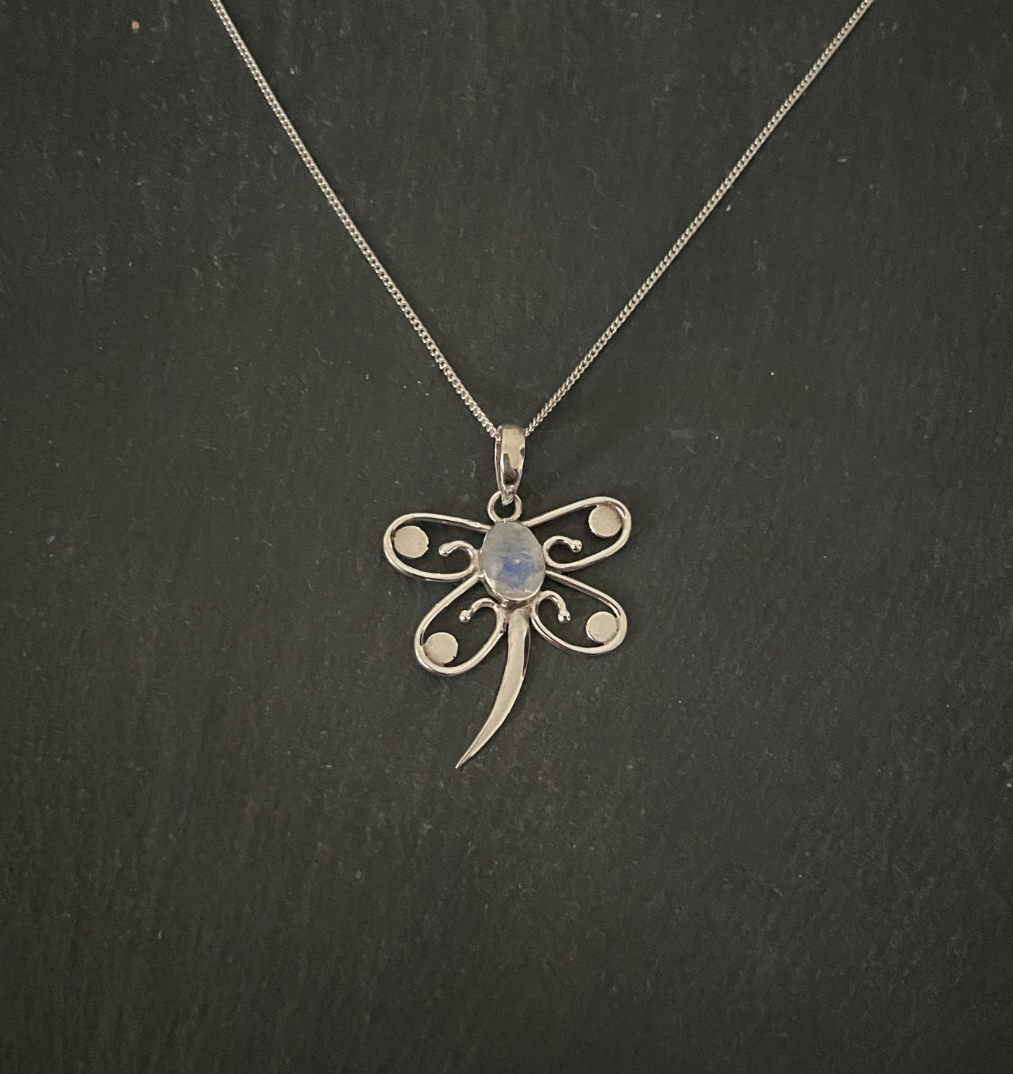 Moonstone and Silver Dragonfly Pendant image 0