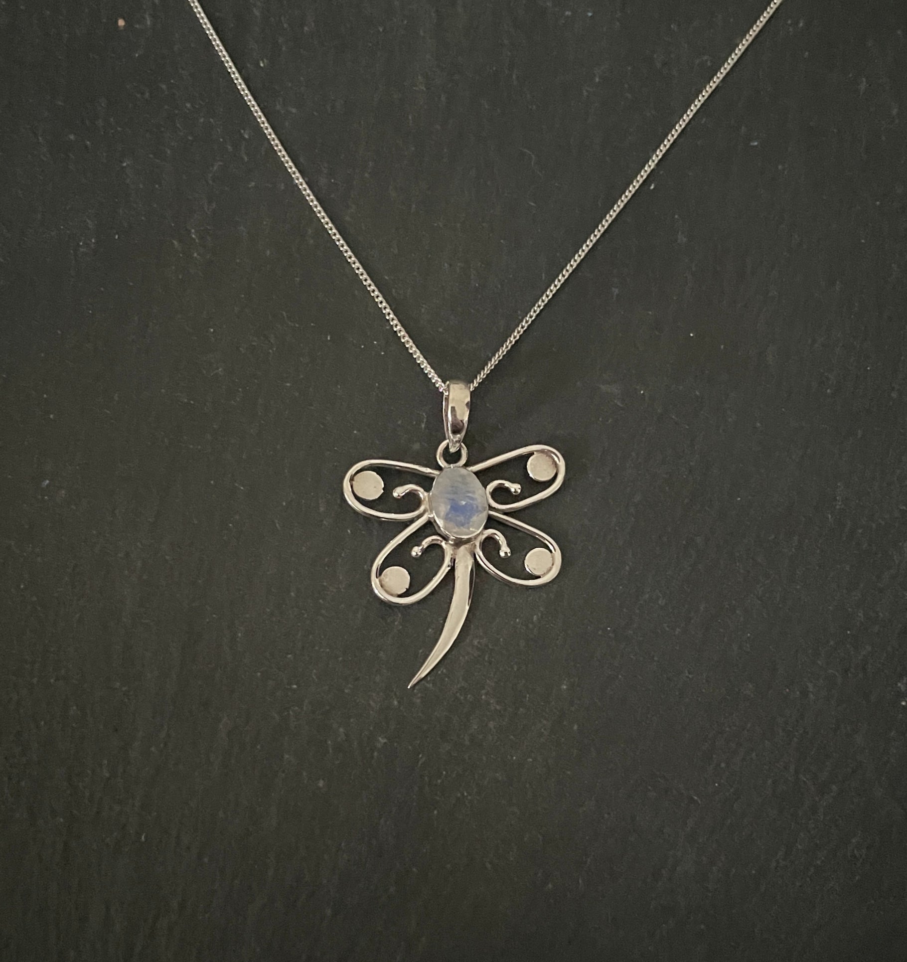 Moonstone and Silver Dragonfly Pendant image 0