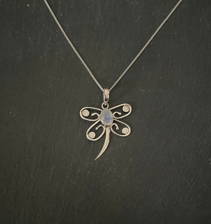 Moonstone and Silver Dragonfly Pendant image 0