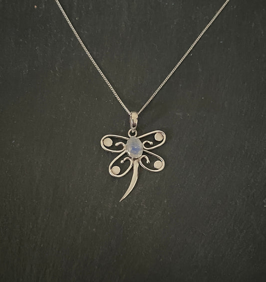 Moonstone and Silver Dragonfly Pendant image 0