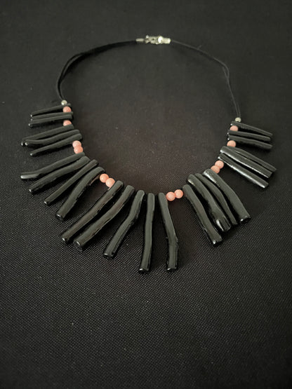 Black Bamboo and Bead Necklace image 1