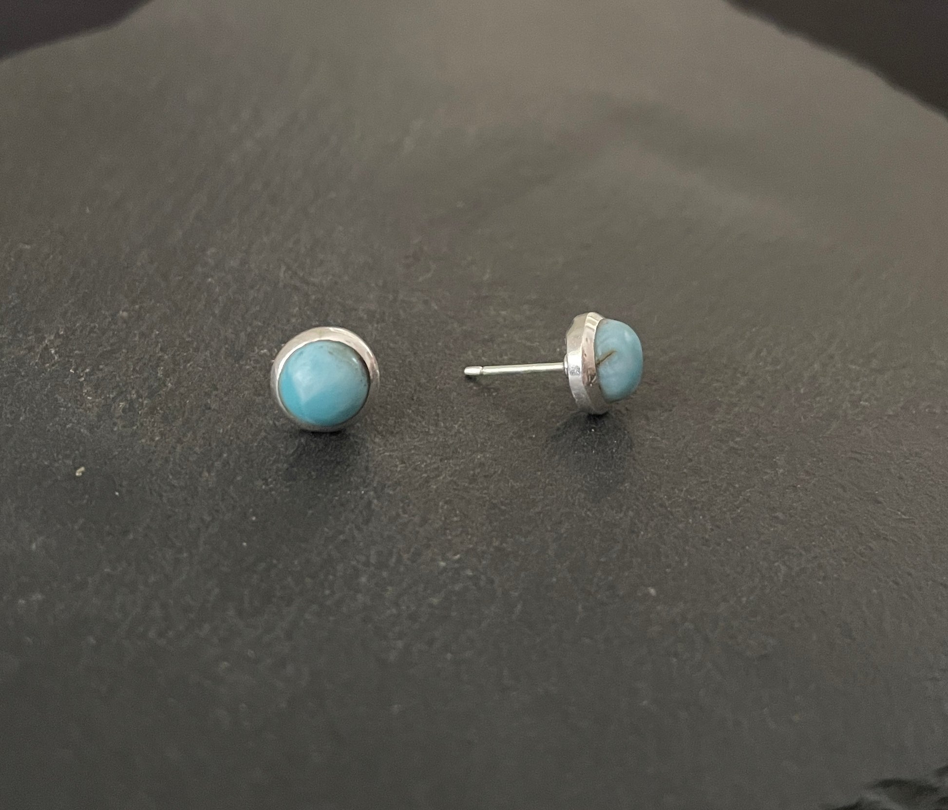 Round Larimar Stud Earrings image 1