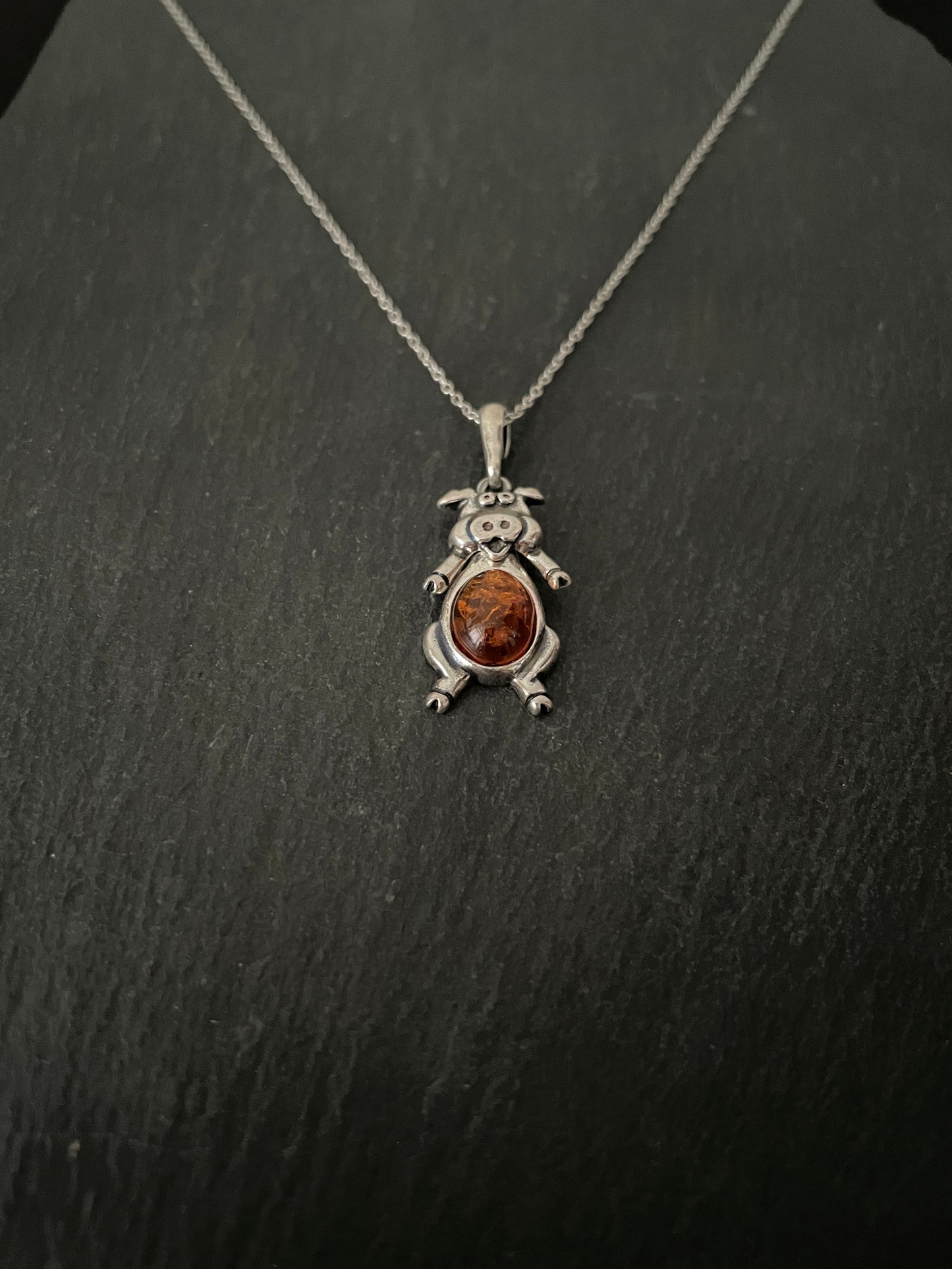 Amber and Silver Cow Pendant image 1